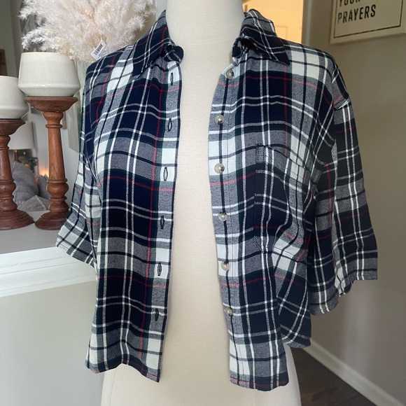 Garage plaid cropped oversized button down shirt XS - Picture 5 of 8